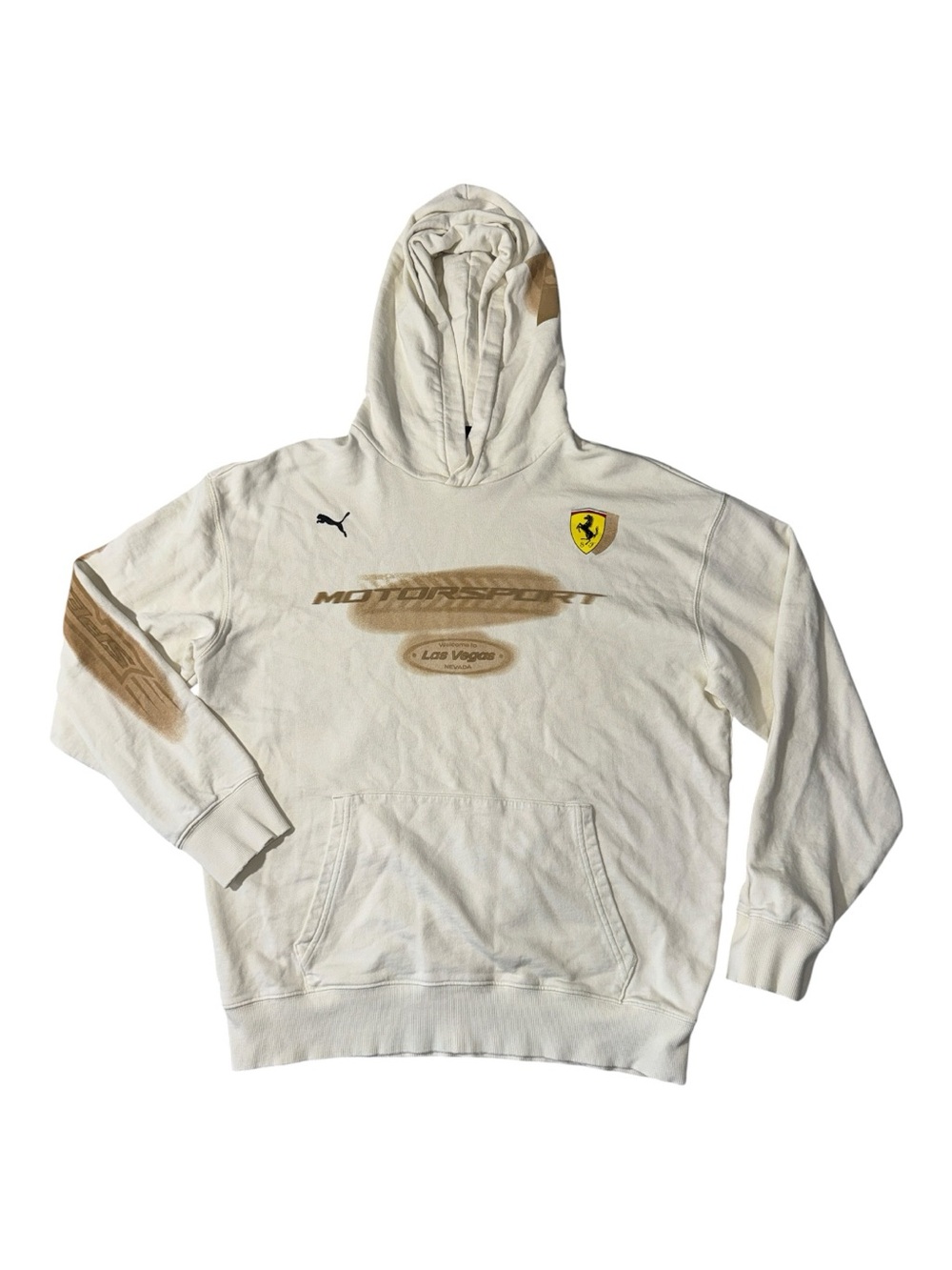 Puma x Scuderia Ferrari mens M Medium cream desert sun Las Vegas hoodie EUC